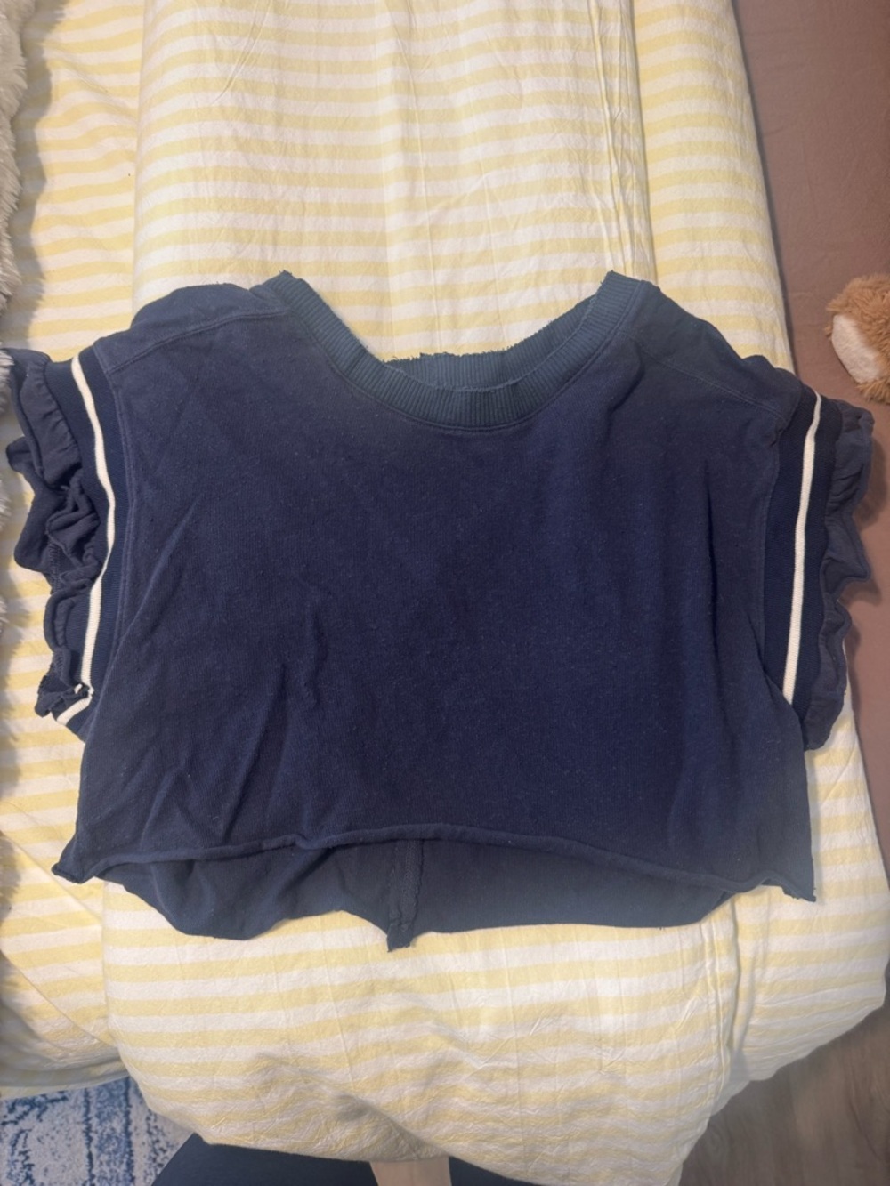 FP Movement by Free People Navy Blue Cropped Ruffled Sleeve Top